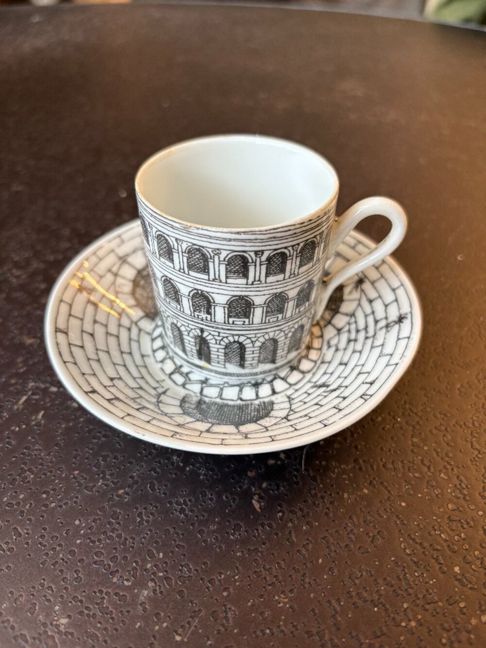 Fornasetti Milano Italy Architectural Espresso Cup Saucer Black White Demitasse